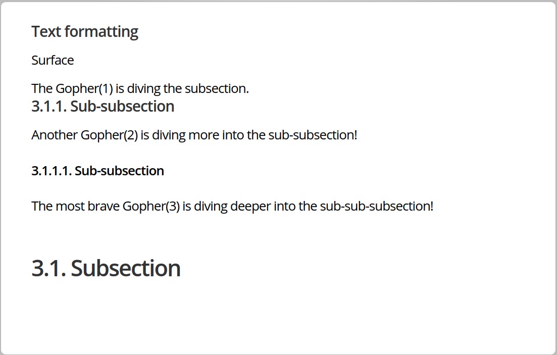 text formatting subsections